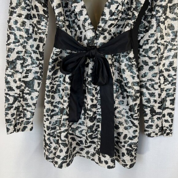 NEW ROTATE Wanda Sequined Mini Dress in White Black Raven Combo $370 - Picture 8 of 13